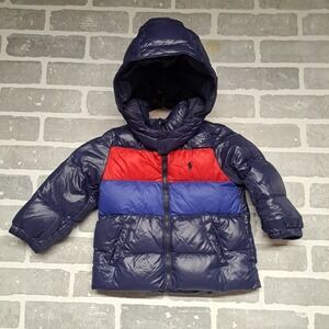 Polo Ralph Lauren Down Puffer Jacket Boys 18 Months Red Hooded Full Zip Pony